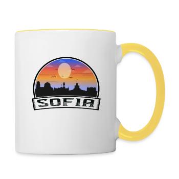 Sofia Bulgarien Skyline Vintage Sunset Travel Souve - Tasse zweifarbig - Weiß/Gelb - Rechts