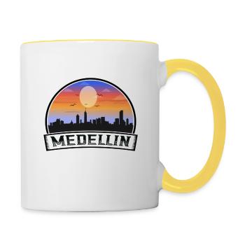 Medellin Kolumbien Skyline Vintage Sonnenuntergang Reisen So - Tasse zweifarbig - Weiß/Gelb - Rechts