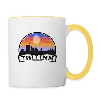 Tallinn Estland Skyline Vintage Sonnenuntergang Reise Souv - Tasse zweifarbig - Weiß/Gelb - Rechts