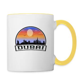 Dubai Uae Skyline Vintage Sunset Travel Souvenir - Contrasting Mug - white/yellow - Right