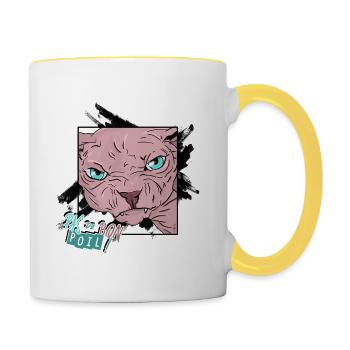 Pas Content | Sphynx_01 - Mug contrasté - blanc/jaune - Droite