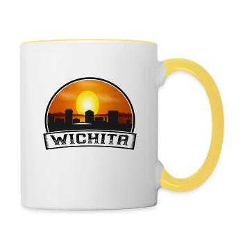 Wichita Kansas Usa Skyline Vintage Sunset Travel S - Contrasting Mug - white/yellow - Right