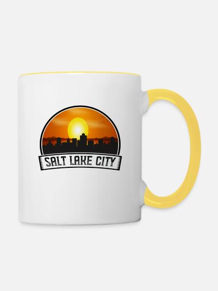 Salt Lake City Utah États-Unis Skyline Vintage Sunset Tra - Mug contrasté - blanc/jaune