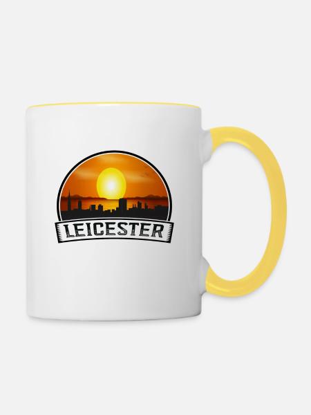 Leicester England Skyline Vintage Sonnenuntergang Reisen So - Tasse zweifarbig - Weiß/Gelb