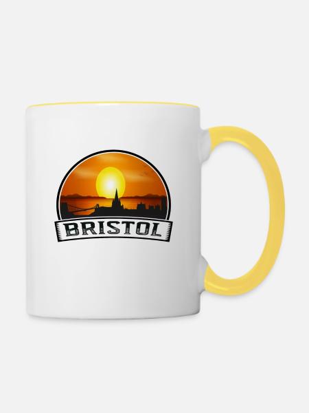 Bristol England Skyline Vintage Sunset Travel Souv - Contrasting Mug - white/yellow