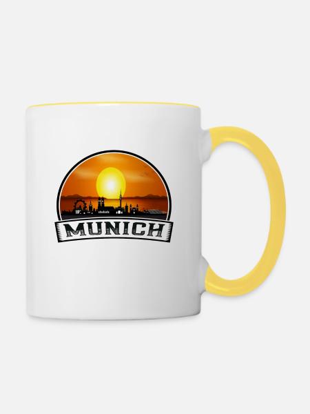 München Deutschland Skyline Vintage Sunset Travel Souve - Tasse zweifarbig - Weiß/Gelb