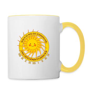 Mach es wie die Sonnenuhr zähl die schönen Stunden - Tasse zweifarbig - Weiß/Gelb - Rechts