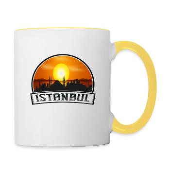Istanbul Türkei Skyline Vintage Sunset Travel Souv - Tasse zweifarbig - Weiß/Gelb - Rechts