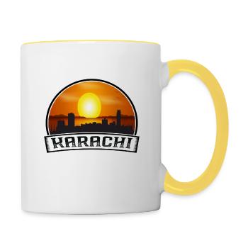 Karachi Pakistan Skyline Vintage Sunset Travel Sou - Tasse zweifarbig - Weiß/Gelb - Rechts