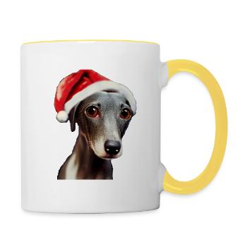 Lévrier italien Noël - Mug contrasté - blanc/jaune - Droite