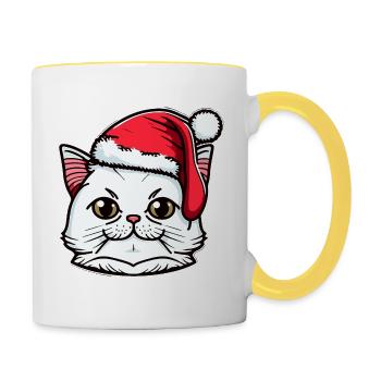 Cute Xmas cat drawing, an excellent Santa present - Contrasting Mug - white/yellow - Right