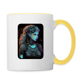 Wunderbare Illustration eines schönen Mädchens - Tasse zweifarbig - Weiß/Gelb - Rechts