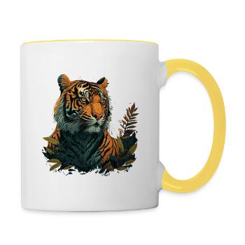 Tiger auf der Suche nach Beute - Tasse zweifarbig - Weiß/Gelb - Rechts