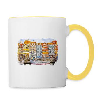 Copenhague Danemark Aquarelle Croquis Dessiné Paintin - Mug contrasté - blanc/jaune - Droite