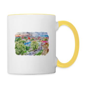Tallinn Estland Aquarellskizze Gezeichnete Illustrati - Tasse zweifarbig - Weiß/Gelb - Rechts