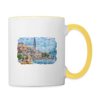 Croquis aquarelle de la côte européenne dessiné Illustratio - Mug contrasté - blanc/jaune - Droite