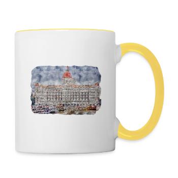 India Landmark Aquarelle Sketch Paint Illustratio - Mug contrasté - blanc/jaune - Droite