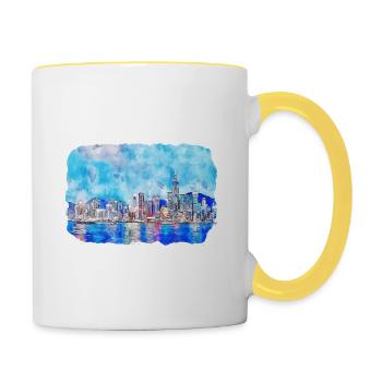 China Watercolor Sketch Hand Drawn Illustration - Contrasting Mug - white/yellow - Right