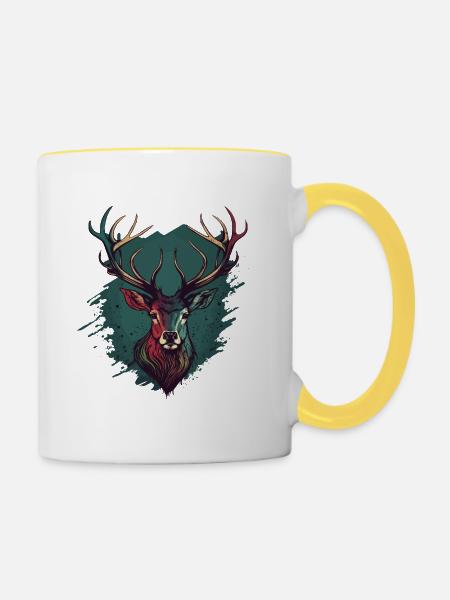 Hirschkopf - Tasse zweifarbig - Weiß/Gelb