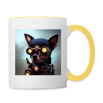 Steampunk Chihuahua with futuristic glasses - Contrasting Mug - white/yellow - Right