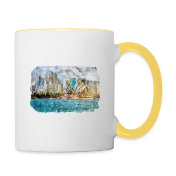 Australie Aquarelle Croquis Peinture dessinée à la main - Mug contrasté - blanc/jaune - Droite