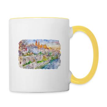 Schweiz Aquarellskizze Gezeichnete Illustration - Tasse zweifarbig - Weiß/Gelb - Rechts