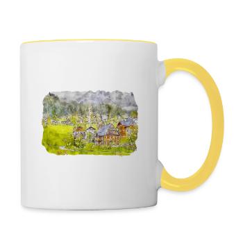Österreich Aquarellskizze Handgezeichnete Illustration - Tasse zweifarbig - Weiß/Gelb - Rechts