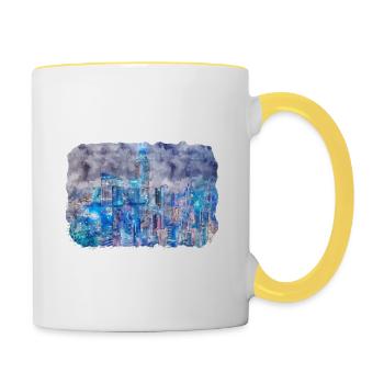 Hong Kong Wahrzeichen Aquarell Skizze Illustration - Tasse zweifarbig - Weiß/Gelb - Rechts