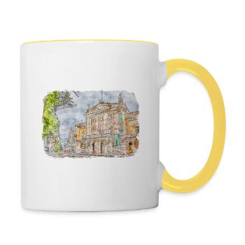 Esquisse à l’aquarelle de Norvège Illustration dessinée à la main - Mug contrasté - blanc/jaune - Droite