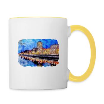 Dublin Irland UK Aquarell Skizze Gezeichnete Malerei - Tasse zweifarbig - Weiß/Gelb - Rechts