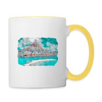 Maldives Watercolor Sketch Hand Drawn Illustration - Contrasting Mug - white/yellow - Right