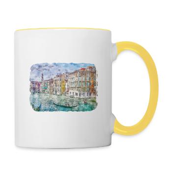 Venedig Italien Aquarellskizze Gezeichnete Illustration - Tasse zweifarbig - Weiß/Gelb - Rechts