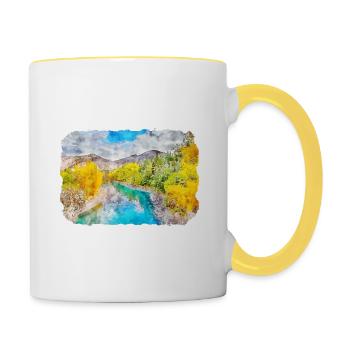 Queenstown Australie Aquarelle Croquis Dessiné Illus - Mug contrasté - blanc/jaune - Droite