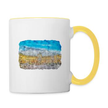 Wien Österreich Aquarellskizze Gezeichnete Illustration - Tasse zweifarbig - Weiß/Gelb - Rechts