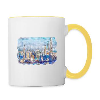 China Watercolor Sketch Hand Drawn Illustration - Contrasting Mug - white/yellow - Right