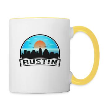 Austin Texas Usa Skyline Vintage Sunset Travel Sou - Tasse zweifarbig - Weiß/Gelb - Rechts