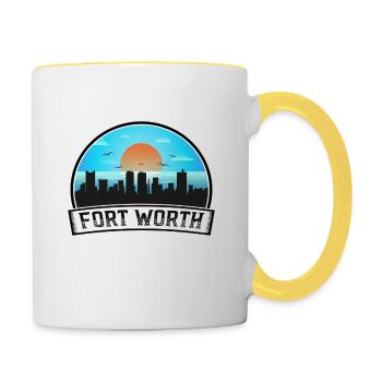 Fort Worth Texas Usa Skyline Vintage Sunset Travel - Contrasting Mug - white/yellow - Right