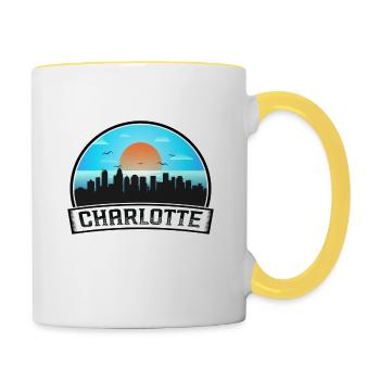 Charlotte Caroline du Nord États-Unis Skyline Vintage Sunse - Mug contrasté - blanc/jaune - Droite