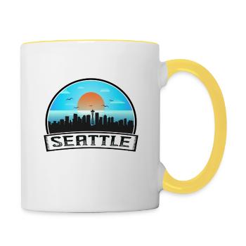Seattle Washington Usa Skyline Vintage Sunset Trav - Tasse zweifarbig - Weiß/Gelb - Rechts