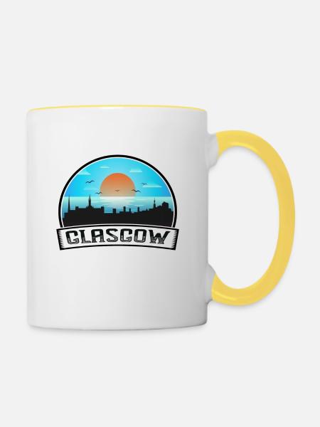 Glasgow Schottland Skyline Vintage Sunset Travel Sou - Tasse zweifarbig - Weiß/Gelb