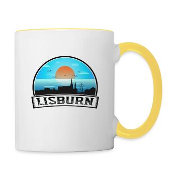 Lisburn Nordirland Skyline Vintage Sunset Tr - Tasse zweifarbig - Weiß/Gelb - Rechts