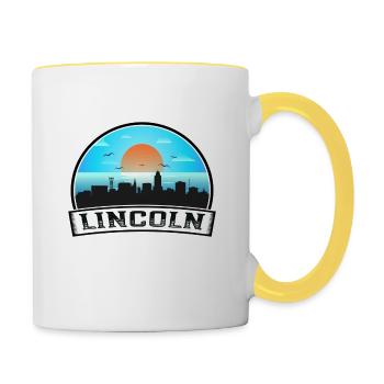Lincoln Nebraska Usa Skyline Vintage Sunset Travel - Tasse zweifarbig - Weiß/Gelb - Rechts