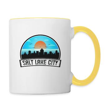 Salt Lake City Utah États-Unis Skyline Vintage Sunset Tra - Mug contrasté - blanc/jaune - Droite
