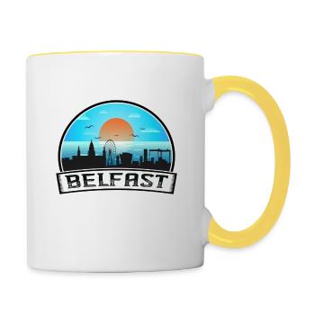 Belfast Nordirland Skyline Vintage Sunset Tr - Tasse zweifarbig - Weiß/Gelb - Rechts