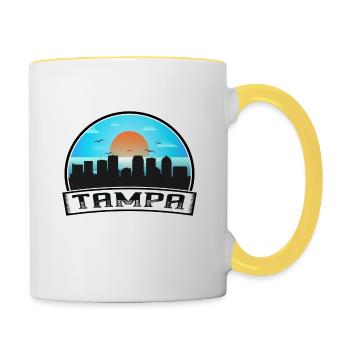 Tampa Florida Usa Skyline Vintage Sunset Travel So - Contrasting Mug - white/yellow - Right