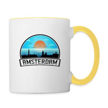 Amsterdam Niederlande Skyline Vintage Sunset Trave - Tasse zweifarbig - Weiß/Gelb - Rechts