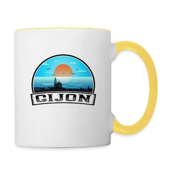 Gijon Spain Skyline Vintage Sunset Travel Souvenir - Contrasting Mug - white/yellow - Right