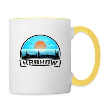 Cracovie Pologne Skyline Vintage Sunset Travel Souven - Mug contrasté - blanc/jaune - Droite