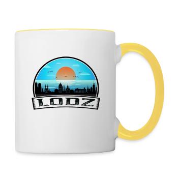 Lodz Pologne Skyline Vintage Sunset Souvenir de voyage - Mug contrasté - blanc/jaune - Droite