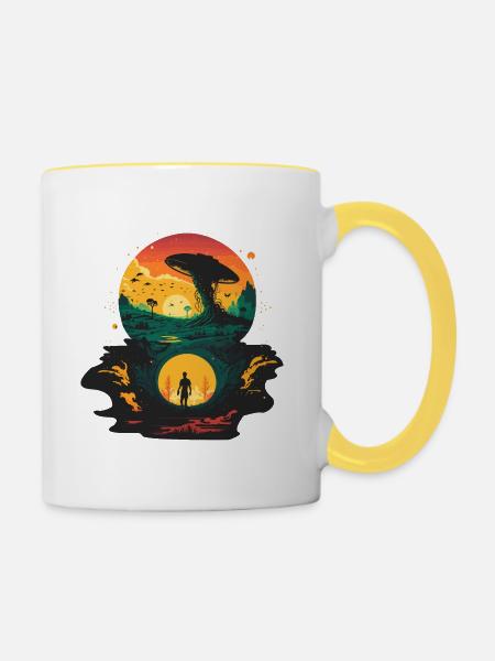 Alien-Portal - Tasse zweifarbig - Weiß/Gelb